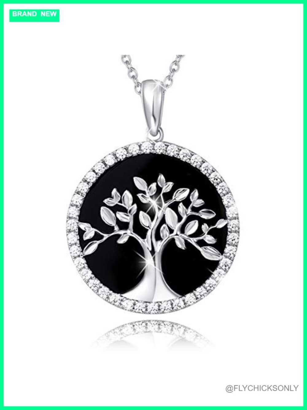 Sterling Silver Tree of Life Necklace Black Onyx CZ Pendant